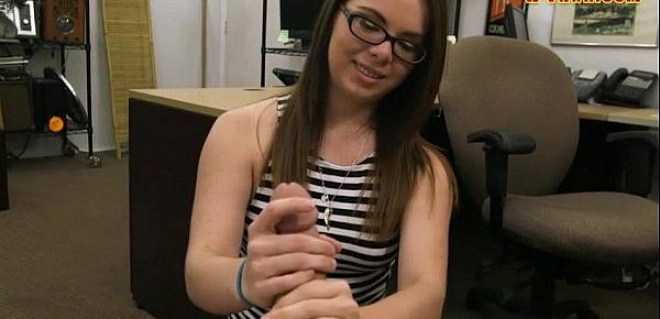  Babe wearing glasses railed by pawn man in his pawnshop